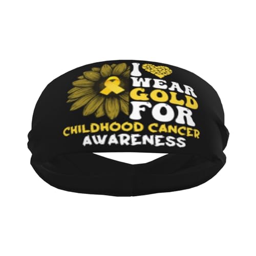 I Wear Gold for Childhood Cancer Awareness Adjustable Sports Headband Moisture Wicking Sweatband for Running Workout2