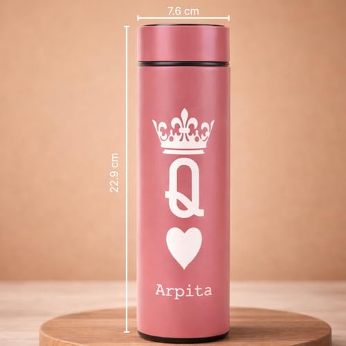 Image of fnp LED Temperature Custom Name Bottle | Personalised Water Bottle with Smart Temperature Display | Suitable for Office, School, Travel, Gifting & Daily Use (Queen Pink)
