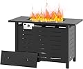 41 in Propane Fire Pit Table by Aoxun, 50,000 BTU Outdoor Gas Fire Table with Waterproof Cover, Rectangular Steel Fire Table with Lid and Lava Rock for Outdoor, Patio, Backyard,Metal Black