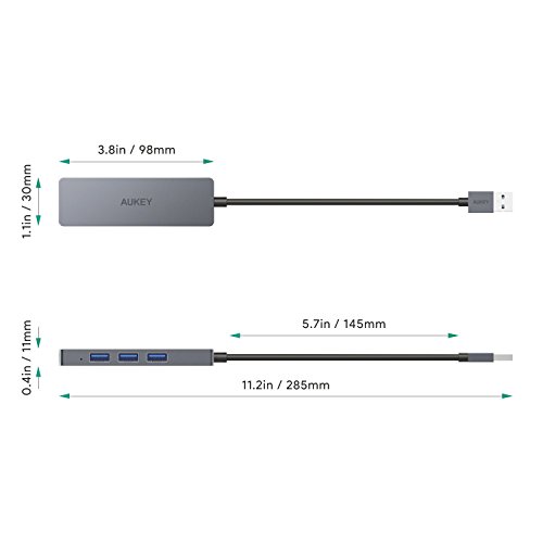 AUKEY Hub USB 4 Porte in Alluminio Super Sottile Hub USB 3.0 per Apple MacBook Air, Mac PRO/Mini, Microsoft Surface PRO, dell XPS 15 e Molti Altri Dispositivi Compatibili - Grigio