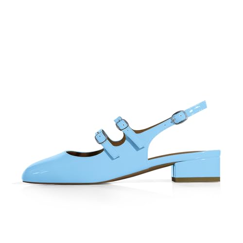 Image of anteikira Women's Round Toe Slingback Flats Closed Toe Double Strap Mary Jane Flats for Women 1 Inch Heel Dress Shoes Low Heel Causal Work Office Pumps for Women Size 5.5-12US