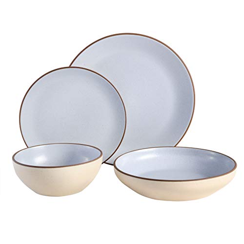 Image of Gibson Elite Contempo Classic Double Bowl Dinnerware Set, Service for 4 (16pcs), Light Blue