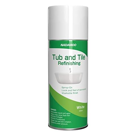 NADAMOO Tub and Tile Spray Paint White, 450ml, 1 Pack, Aerosol Bathtub Refinishing Kit for Porcelain Fiberglass Ceramic, DIY Resurfacing Bathroom Sink Countertop Cover