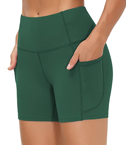 Image of THE GYM PEOPLE High Waist Yoga Shorts for Women's Tummy Control Fitness Athletic Workout Running Shorts with Deep Pockets