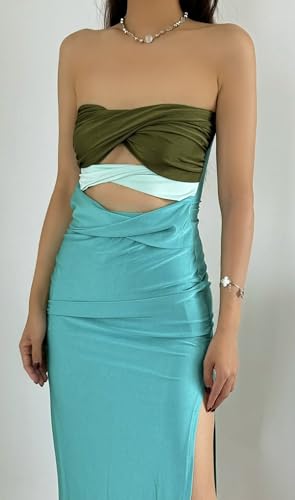 Image of heyheyshine Patchwork Y2K Strapless Dress Party Sleeveless Backless Sexy Hollow Out Dresses Women Summer Beach