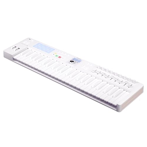 Image of Arturia KeyLab Essential 49 mk3 MIDI Controller with 49 Velocity-Sensitive keys, 9 Encoders, 9 Sliders, 8 RGB Pads - USB-C, Midi Out, LCD Screen, Bundled Software and DAW Integration - Alpine White