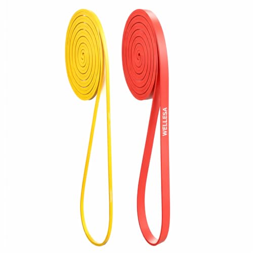 Image of Wellesa Resistance Bands, Pull Up Assist Exercise Band, Perfect for Mobility, Body Stretching, Home Workout, Fitness Training Loop Bands for Men & Women (Yellow and Red Bands (Pack of 2))
