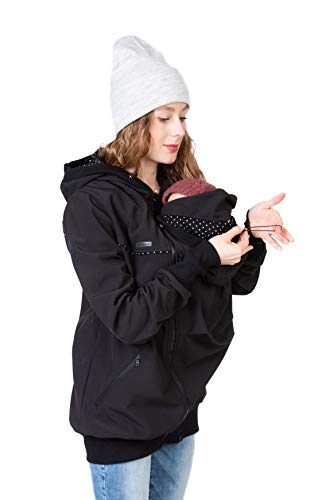 Viva la Mama Tragejacke Rückentrage Baby hinten und vorn tragen Regenjacke Windjacke Softshell Mantel Umstandsjacke - AVENTURIS schwarz Punkte - S
