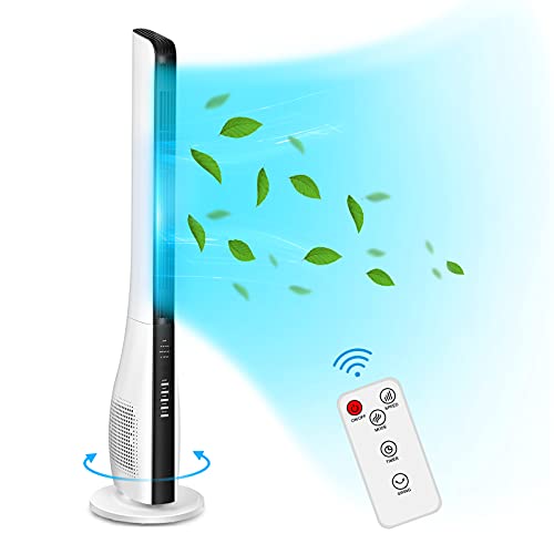 Air Choice Bladeless Tower Fan - 43'' Quiet Cooling Fan w/ 3 Modes 3 Speeds 7.5H Timer, 70Â° Oscillating Fan with Remote Standing Fan for Whole Room Floor Fan for Bedroom Office Home Kitchen White