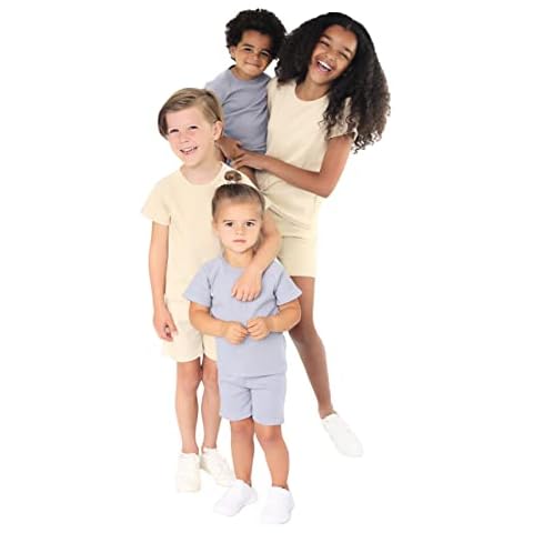 DreamBuy Ribbed Fabric Summer Set Cotton Holiday essentials Girls' shorts Boys' shorts Fashion Design For Kids (3-4 Years, Creme Brulee) Cover