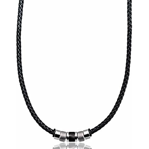David Galvani ® | Handmade Herren Lederkette mit Bead-Anhänger aus Edelstahl Silber | Halskette für Herren | Edelstahl | Kugel | Lederkette | Leder geflochten Cover