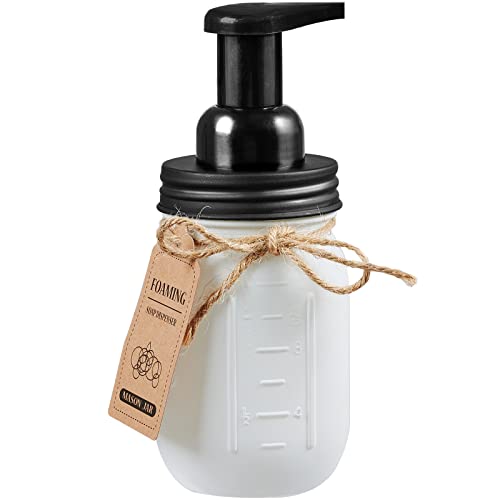 Mason Jar Foaming Soap Dispenser - with 16 Ounce Mason Jar for Bathroom Vanities,Kitchen Sink,Countertops - Made from Rust Proof Stainless Steel Lid and BPA Free Pump (White)