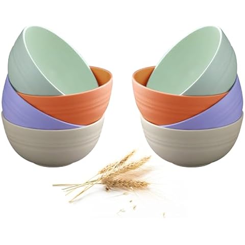 Unbreakable Wheat Straw Cereal Bowls,Reusable Plastic Wheat Straw Bowls Set of 8,Dishwasher & Microwave Safe Bowls,Multicolor Toddler Bowls for Kitchen Soup,Salad Bowls(24 OZ) Cover