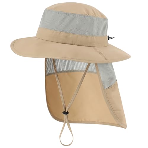 Image of Home Prefer UPF50+ Kids Girls Boys Sun Hat Wide Brim Fishing Hat with Neck Flap Adventure Beach Safari Sun Protection Cap