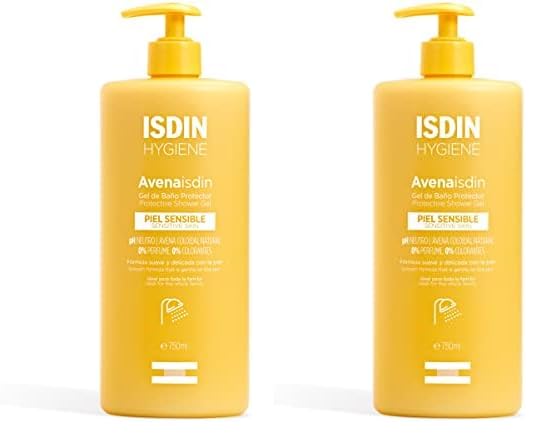 ISDIN Gel Corporal para Pieles Sensibles, Avena, Sin Fragancia, Sin Perfume, Negro, 750 ml (Paquete de 2)