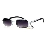 SA106 Retro Art Nouveau Vintage Style Rectangular Metal Frame Sunglasses Silver Smoke