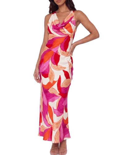Image of KOUNAI Satin Backless Formal Maxi Dresses for Women Wedding Guest | Silk,Cowl Neck,Drape Neck,Open Back,Sleeveless,Tie Back,Elegant,Cocktail,Bridesmaid,Beach,Vacation,Party,Graduation,Midi
