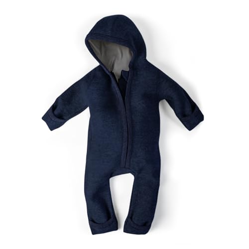 Ehrenkind® WALKOVERALL | Baby Wollwalk-Overalls aus Merino Schurwolle mit Reißverschluss | Walk Wolle Woll-Anzug für Kleinkind und Baby | Blau Gr. 50-56