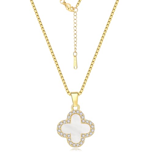 18K Gold Plated Clover Bracelet Clover Necklace Clover Earring Lucky Flower Jewelry Sets for Women, Four Leaf Clover Necklace/Earring With Shiny Zircon Jewelry for Women2
