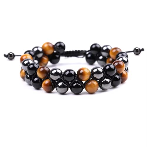 Healing Monk Tiger Eye, Obsidian & Hematite Bracelet – Handmade 8mm Beaded Energy Bracelet for Men & Women – Spiritual Protection Bracelets Jewelry Gift from the Himalayas for Triple Protection