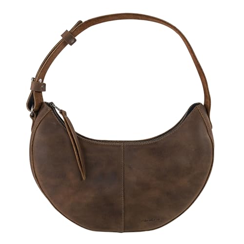 Heather's, Rounded Purse for Women, Waning Crescent Moon Shape Bag, Handbag, Shoulder Bag, Full Grain Leather, Handmade, Bourbon Brown