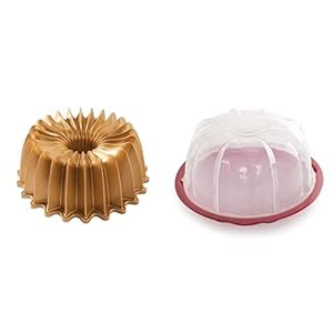 Friend gift Brilliance Bundt Pan & Bundt Cake Keeper, Plastic, 13 in L X 12 in W X 7 in H, Red