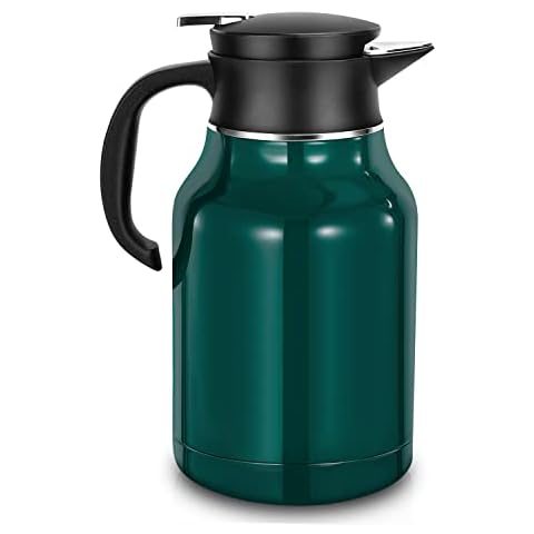 54 Oz Thermal Coffee Carafes,36 Hours Hot Cold Stainless Steel Thermal Insulated Carafes, Double Walled Vacuum Insulated Flask for Water, Coffee,Tea,Milk,Ice,Juice,Beer,Cocktail, Green Cover
