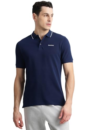 Image of Reebok Men's Pure Cotton Polo T-Shirt - Breathable Soft Half Sleeve Collar Tee for Men | Smart Casual Polo Tshirt for Men | Office Travel