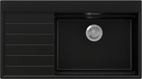 PRIMAGRAN Evier Cuisine en Granit Noir 90x50cm, Lavabo 1 bac + Kit de Vidage, Évier à Encastrer al mueble 60cm - Sydney S385