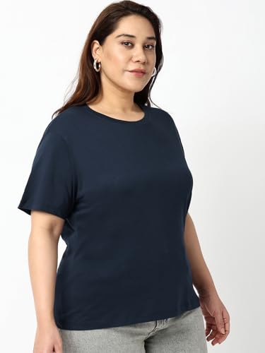 Image of Bewakoof Women's Solid Regular Fit Half Sleeve Round Neck Cotton Jersey Plus Size T-Shirt