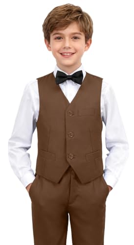 Suit for Boys,Wedding Ring Bearer Outfit,Boys Formal Vest Pants Set,Boy Suits Size 7 Brown Suit