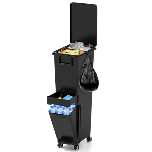 GOPLUS Mülleimer 3 Fächer, 32L Abfalleimer Küche mit Rollen,...