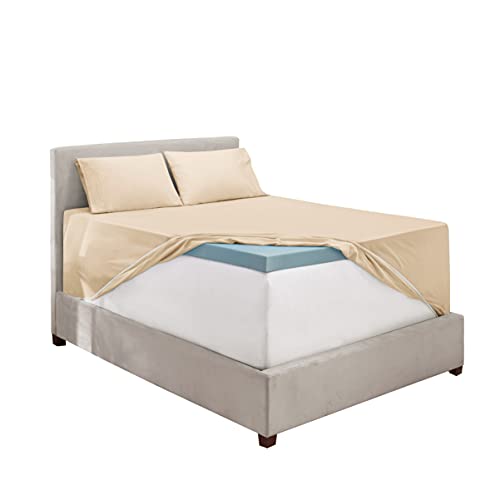 Image of Hearth & Harbor Extra Deep Pocket California King Sheet Set, Beige Cream | 4 Piece Bed Sheet Set, Ultra Soft & Breathable, Fits Up to 24 inch Mattress, Hotel Luxury
