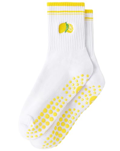 Image of Yawlsow Pilates Grip Socks for Women Yoga Grippy Socks Cute Barre Non Skid Athletic Crew Sticky Sock Workout Hospital