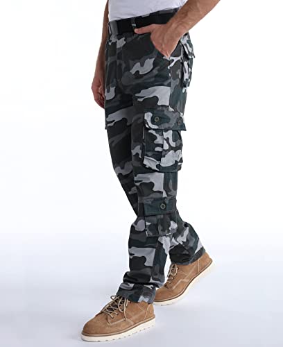 Zeetoo Mens Relaxed-Fit Cargo Pants Multi Pocket Military Camo Combat Work Pants Gz03 Blue Camo #TOP1