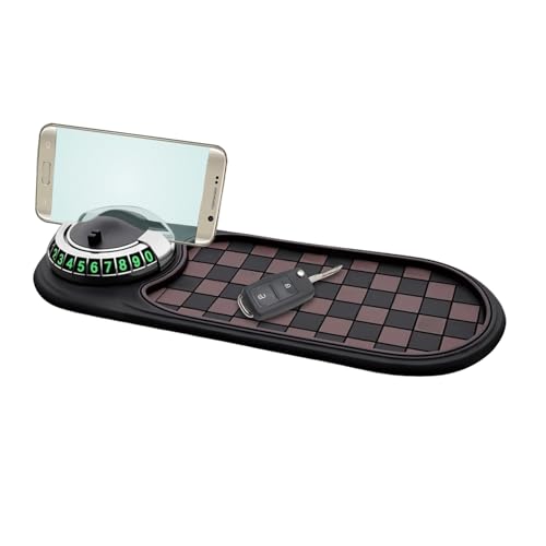 Lyxheth Multifunction Car Anti-Slip Mat, Car Anti Slip Mat Phone Holder, Dashboard Mobile Phone Holder with Temporary Parking Number, Rotatable Dashboard Mat for Sunglasses Keys Gadgets (Gray+Silver)