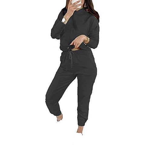 Divadames® Women's Crop Hood Loungewear Set Ladies Tracksuit Hooded Set Relaxed wear Sizes UK 8 - 12 (Black, UK 10) Cover