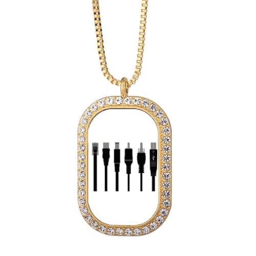 Collier pendentif câble de charge avec cristal doré, un bijou noir chic et raffiné