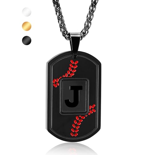 Baseball Initial Necklace for Men Dog Tag Stainless Steel Sliver/Black/Gold Letter Pendant Sport Baseball Athletes Jewelry Kids Boys Men Teens Boyfriend Dad