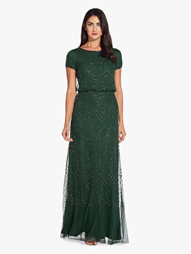 Image of Adrianna Papell Womens Short Sleeve Blouson Beaded Gown