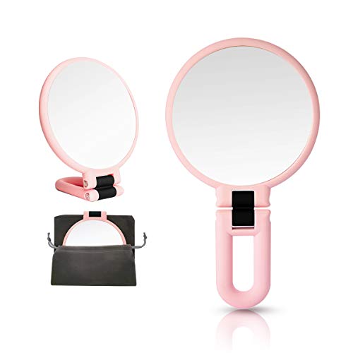 15x Magnifying Handheld Mirror,Travel Folding Double Sided Pedestal Makeup Mirror, Compact Size Portable