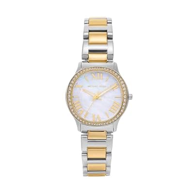 Michael Kors Orologio Sage da donna, movimento al quarzo a tre lancette con cinturino in acciaio inossidabile o in pelle, 31 mm, Argento e oro