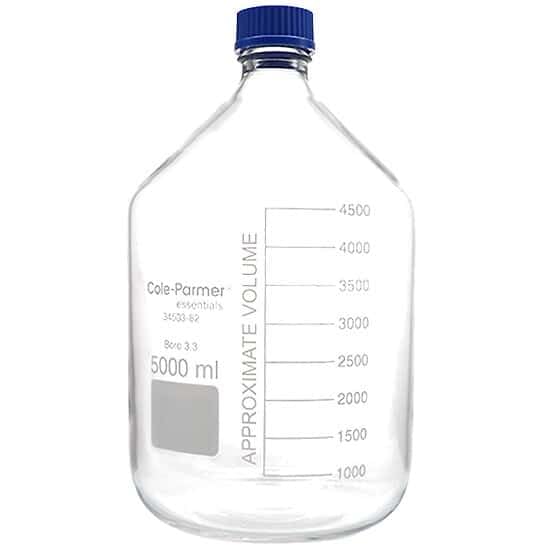 Cole-Parmer Glass Media Bottle, Class A, Round, 5000 mL (169 oz)