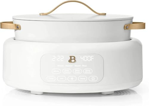 Image of Beautiful 10-in-1, 6-Qt Electric Multi-Cooker | Programmable Touch Display | 7 Presets up to 400 °F | Sear Slow-Cook Steam Rice Warm | Oven-Safe Pot & Lid (White)