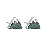 Lauren-Spencer Mountain Stud Earrings for Women Small Gemstone Chips Filled Mountain Range Earrings Stainless Steel Snow Mountain Earrings Studs for Women Jewelry Gift (Crushed Green Malachite)