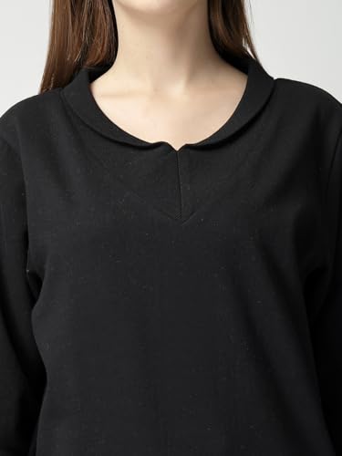 Image of Women's Boyfriend /Loose Fit Full Sleeve Drop Shoulder Loopknit V-Neck Neck Sweatshirt Oversized Cotton Winter T-Shirt for Women Korean Style Casual | Trendy Baggy Fit for Girls