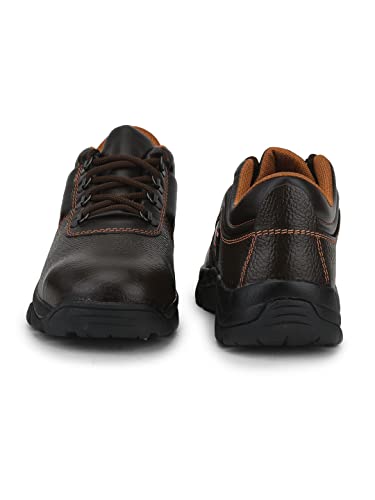Image of Liberty Freedom Armour ST Lacing Safety Shoes for Men with Leather Upper | Rubber Sole | Padded Foam Insole| Anti Skid | Shock Absorber | Water Resistance | Comfortable for All Weather (Brown 8 UK)