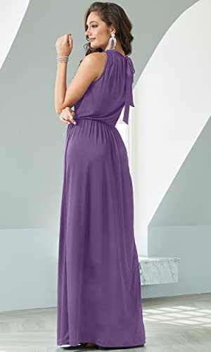 Image of KOH KOH Womens Long Sleeveless Halter Bridesmaid Wedding Guest Maxi Dress