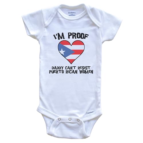 Image of I'm Proof Daddy Can't Resist Puerto Rican Women Funny Puerto Rico Flag Heart One Piece Baby Bodysuit