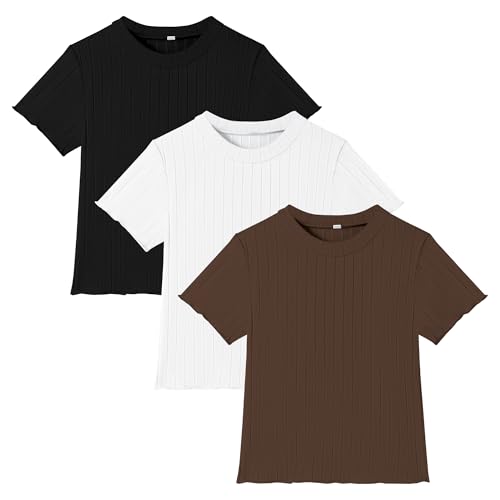 DREAM BUS 3 Pack Toddler Girl Ruffled T-Shirts Baby Girl Short Sleeve Tee Tops Little Girl Undershirts Summer Round Neck Tops